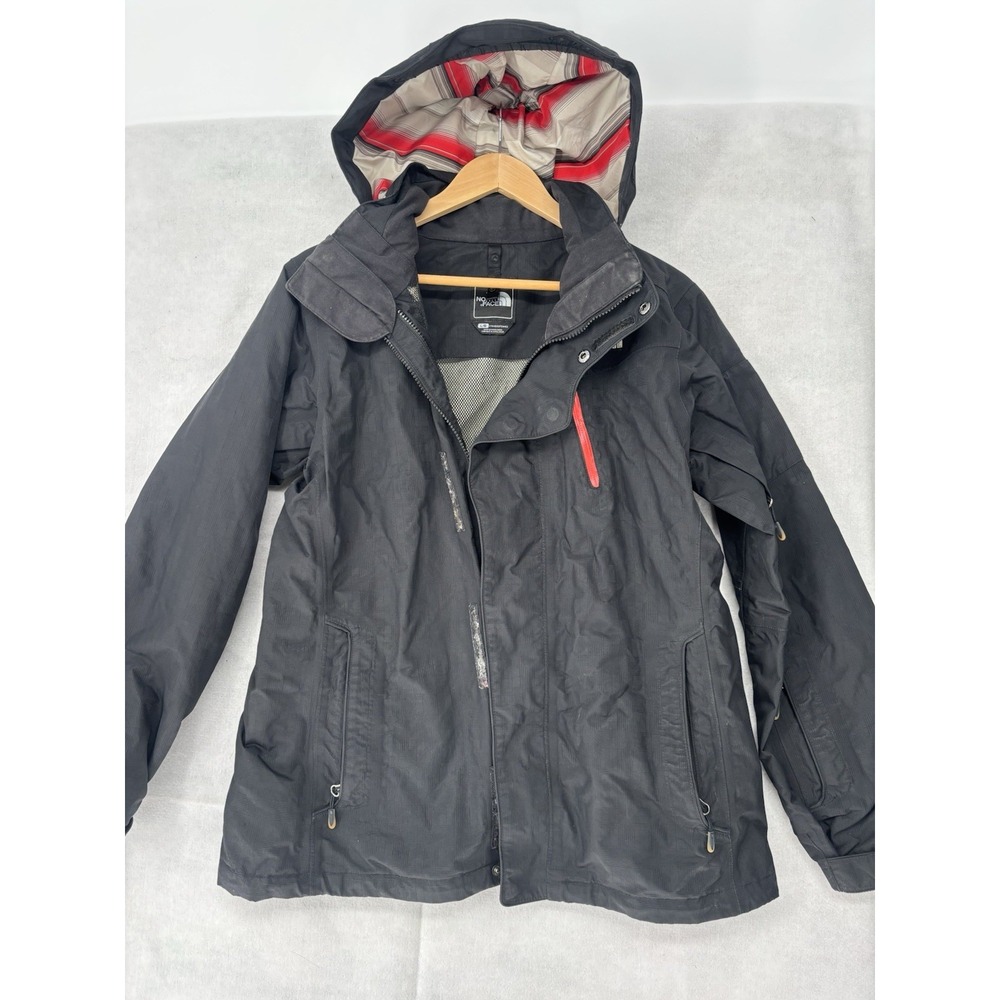 The North Face HyVent Womens Size L Ski Jacket Black Red Hooded No Lining
